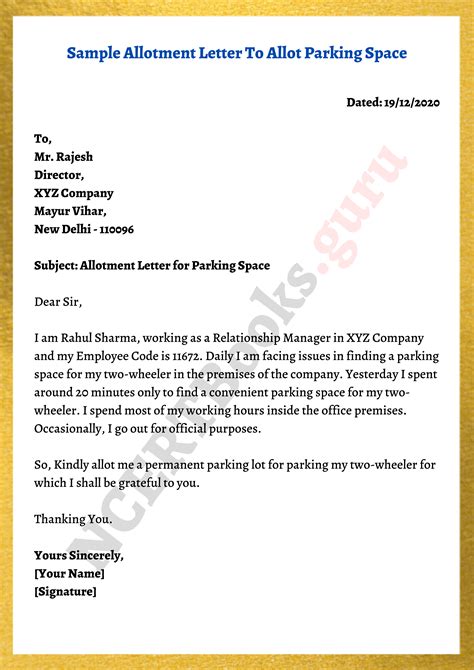Allotment Letter Writing Guidelines Format Samples Of Allotment Letter