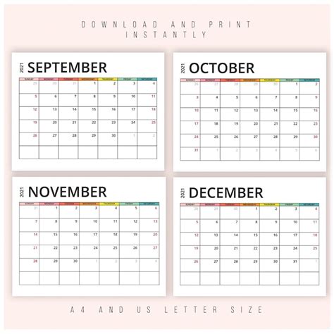 2021 Monthly Calendar Printable Calendar 2021 Pdf 2021 Etsy