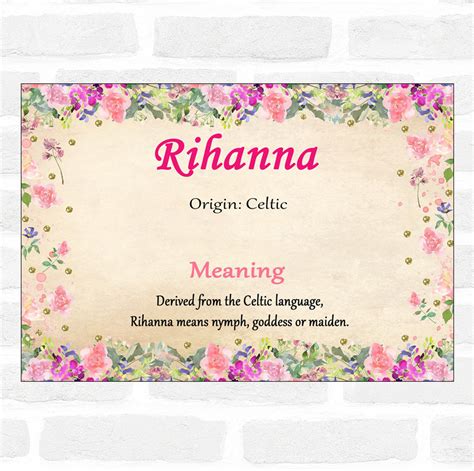 Rihanna Name Meaning Floral Certificate The Card Zoo