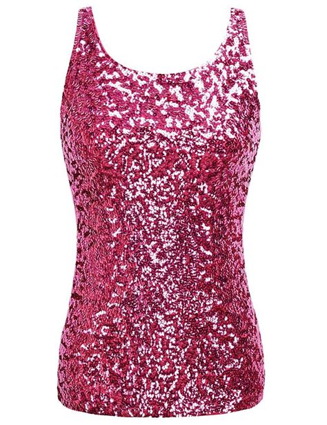 Shimmer Glam Sequin Embellished Sparkle Tank Top Vest Tops Women S