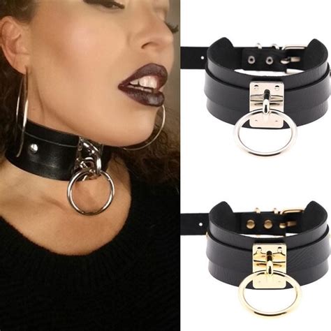 New Fashion Punk Gothic Wide Pu Leather O Ring Collar Choker Necklace