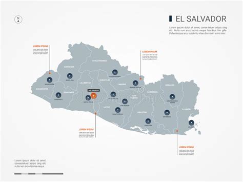 El Salvador Karte Mit Verwaltungsabteilungen Vektor Abbildung