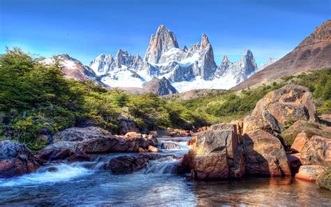 Фото Чили Patagonia Горы Природа Снег Пейзаж Реки Камни