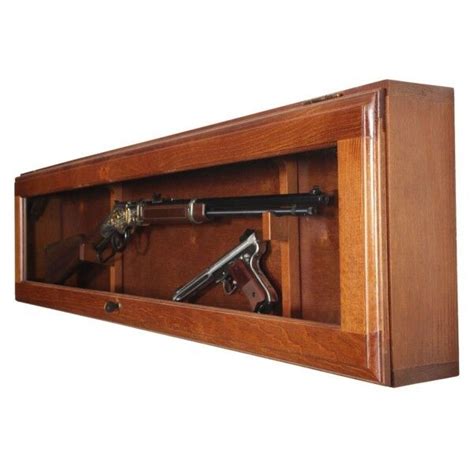 Rifle Display Case Gun Cabinet Horizontal Wall Mount Glass Wood Locking
