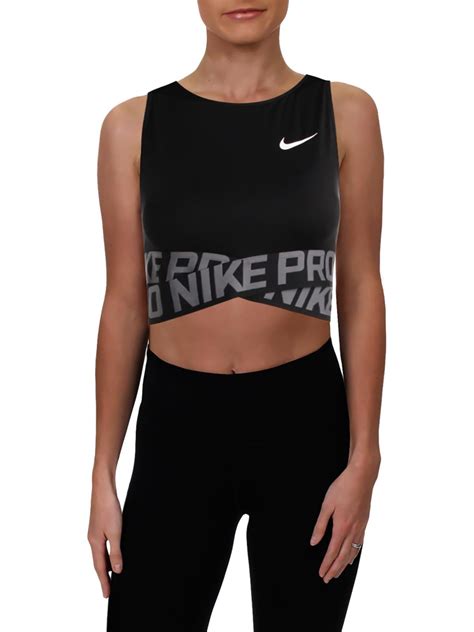 Nike Women Pro Dri Fit Cropped Racerback Mesh Tank Top Sports Bra Black