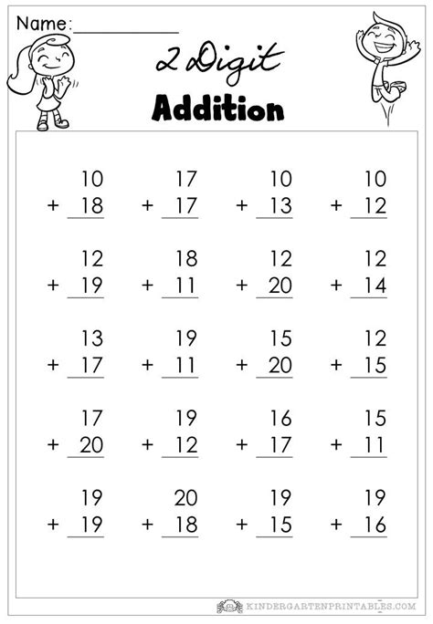 2 Digit Addition Worksheets Kindergarten Math Worksheets Addition