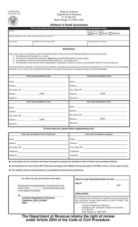 Free Louisiana Small Estate Affidavit Form PDF FormsPal
