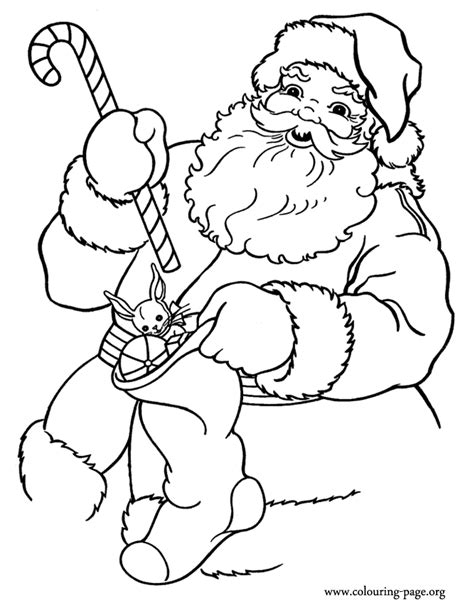 Christmas colouring pages featuring a selection of santas and other xmas themed drawings. Christmas - Santa Claus holding gifts coloring page