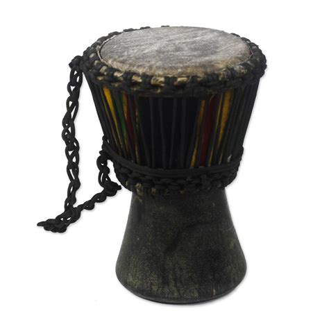 Kente Wrapped Wood Decorative Djembe Drum In Black Drum Of Africa In