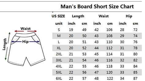 Mens Shorts Size Chart Cm
