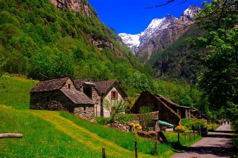 View Of Sonogno Village Canton Ticino Switzerland Stock Photo Image