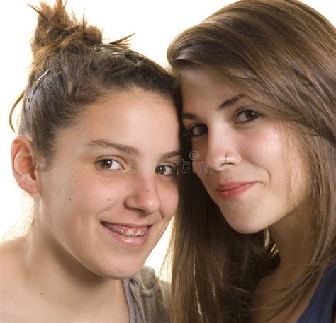 Two Girls Friends On A Studio Shot Stock Image Image Of Portrait
