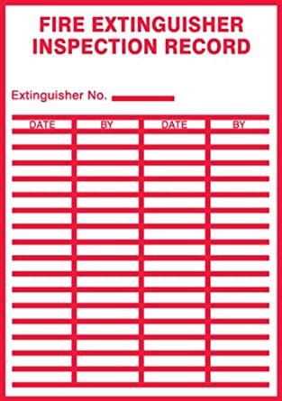 Fire extinguisher inspection checklist related keywords. Accuform Signs LFXG529XVE Safety Label, Legend"FIRE EXTINGUISHER INSPECTION RECORD", 5" Length x ...