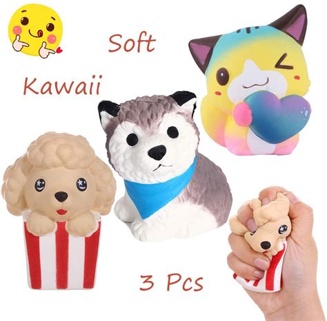 Anboor 3 Pcs Squishies Dog Cat Kawaii Scented Soft Slow Rising Animal