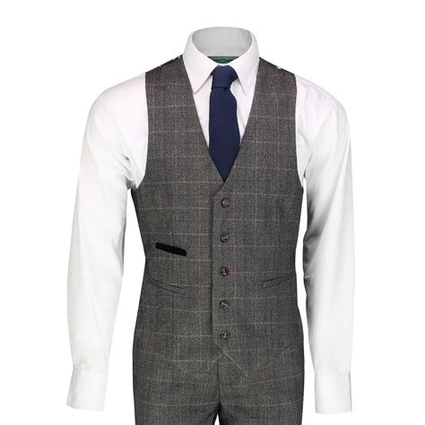 mens herringbone tweed check 3 piece suit smart classic 1920 retro tailored fit ebay