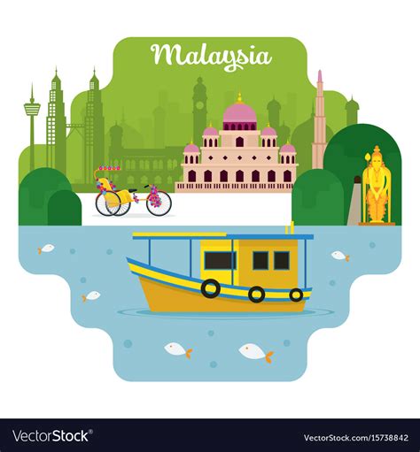Malaysia Travel And Attraction Royalty Free Vector Image