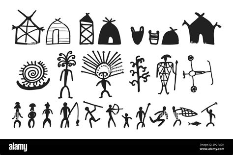 Cave Painting Prehistoric Rock Art Hand Drawn Sketch Style Vector