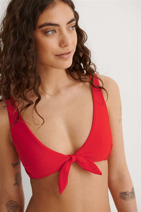 kvinder svømme og badetøj na kd genanvendt bikinitop med bindebånd foran rød ~ amoghtechlabs