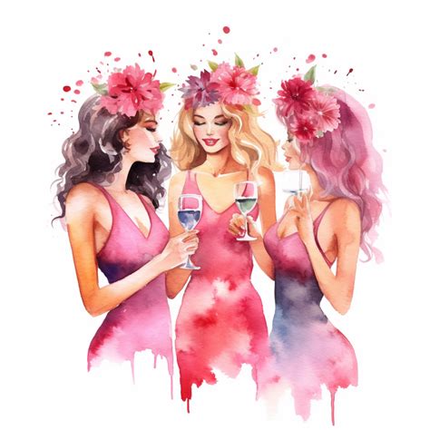 Watercolor Clipart Of Bachelorette Party Isolated Background Clip