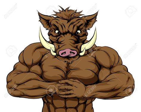 A Tough Muscular Boar Mascot Character Getting Ready For A Fight