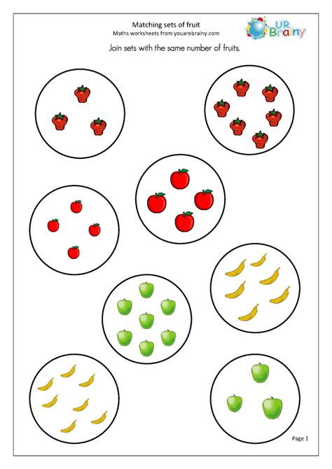 We have started creating sets of seasonal worksheets for each grade. Matching sets of fruit - Counting by URBrainy.com