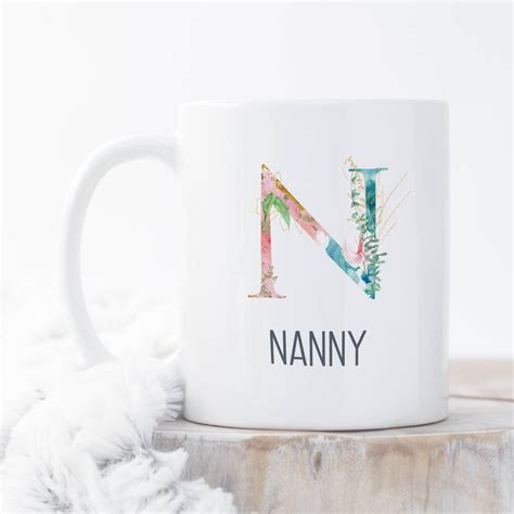 Floral Monogram Personalised Nanny Grandma Mug By Chips Sprinkles