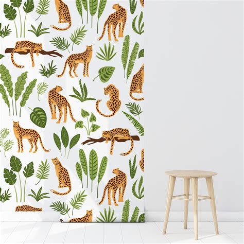 Leopards Removable Wallpaper Tropical Leaves Self Adhesive Etsy