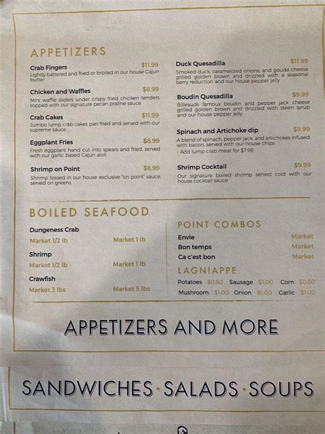 Menu At The Point Seafood And Steakhouse Broussard