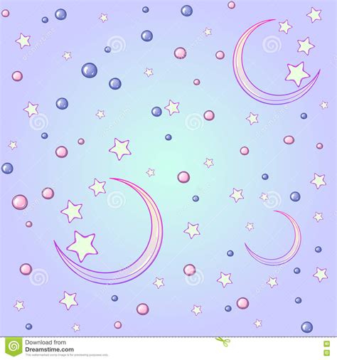 Pastel Goth Moon And Stars Seamless Pattern Stock Vector Illustration