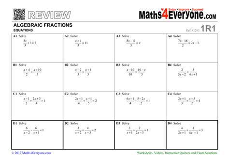 Gcse Revision Algebraic Fractions Solving Equations Teaching Resources