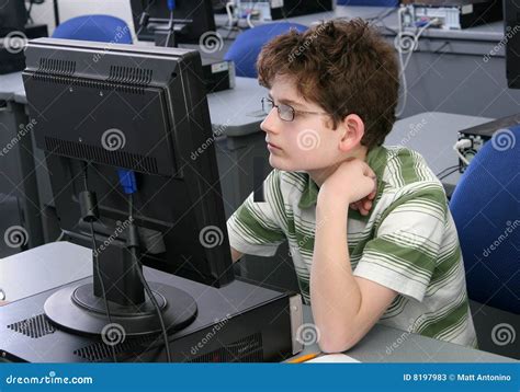 Boy On Computer Stock Image Image Of Happiness College 8197983