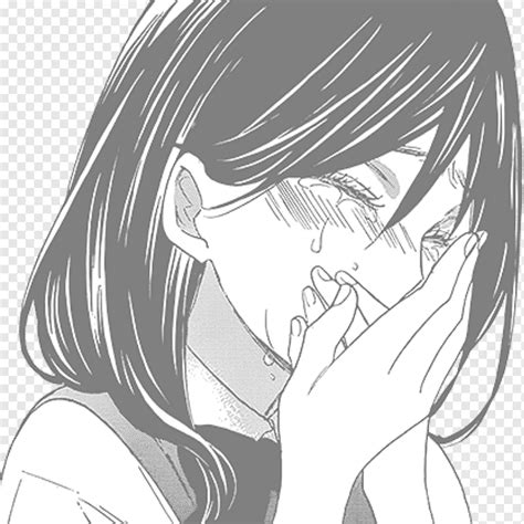 Anime Crying Drawing Manga Sadness Manga Face Black Hair Monochrome Png Pngwing