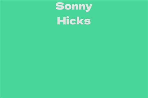 Sonny Hicks Facts Bio Career Net Worth Aidwiki