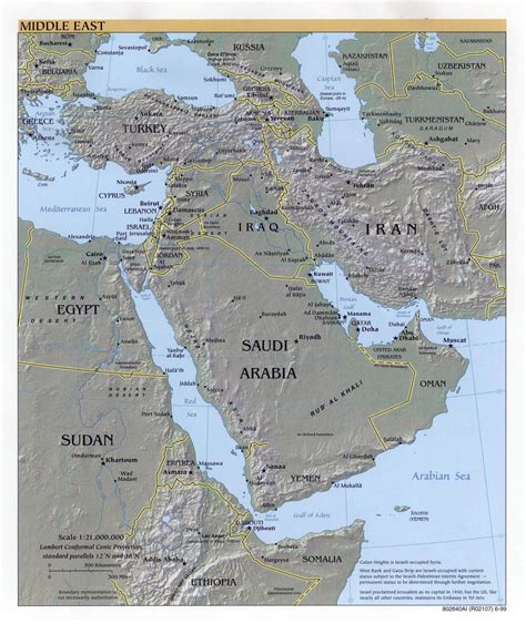 Large Detailed Political Map Of The Middle East With Relief Major