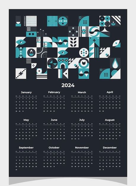 Premium Vector Calendar 2024 Geometric Patterns Calendar Template For