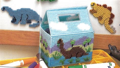Vintage Plastic Canvas Pattern Dinos With Carrying Case Toy Etsy