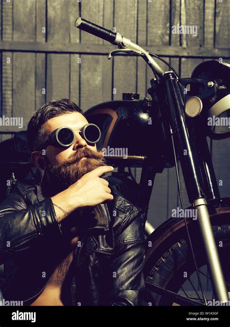 Bearded Man Hipster Biker Stock Photo Alamy