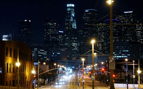 Download Night Street Los Angeles Skyline Wallpaper