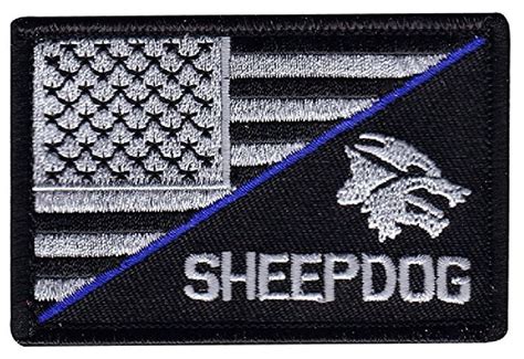 Sheepdog American Flag Thin Blue Line Police Patch Embroidered Hook