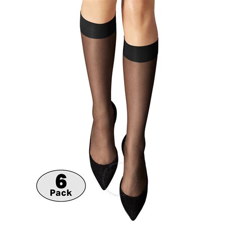 wolford nude 8 sheer knee high stockings in black set of 6 size small 30203 7005 set apparel