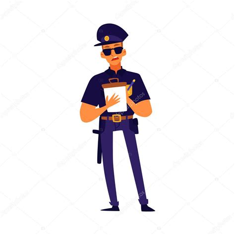 Oficial De Policía De Dibujos Animados Escribiendo Una Multa Hombre