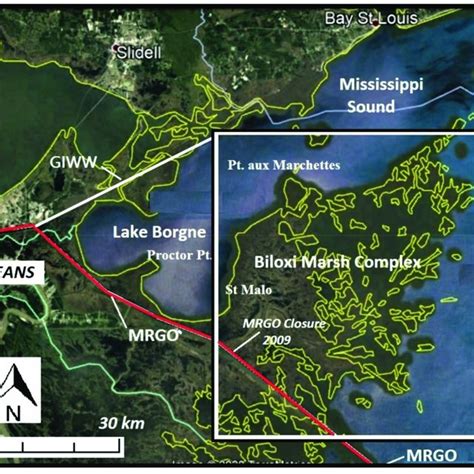 New Orleans And The Biloxi Marsh Study Area Showing The Mississippi