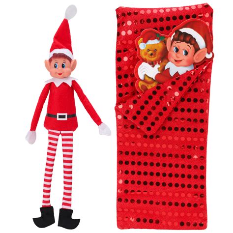 elves behavin badly elf plush and red sequin sleeping bag christmas pack elf included toyland