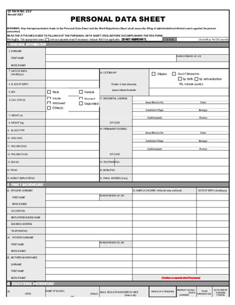 Xls Cs Form No 212 Revised Personal Data Sheet New Jerick Raet