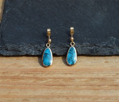 Ct Gold Turquoise Earrings Handmade Double Sided