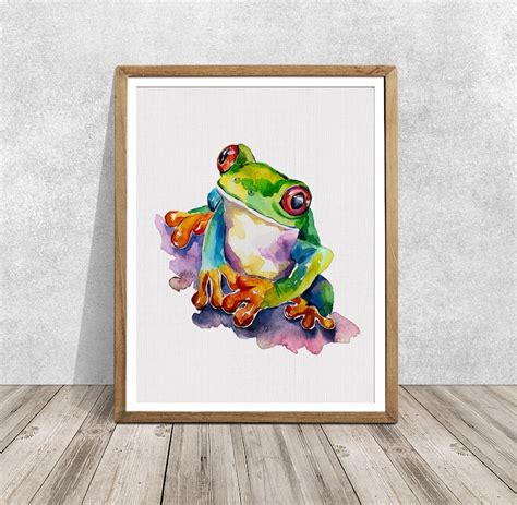 Tree Frog Painting Watercolor Frog Frog Art Print Red Eyed Etsy