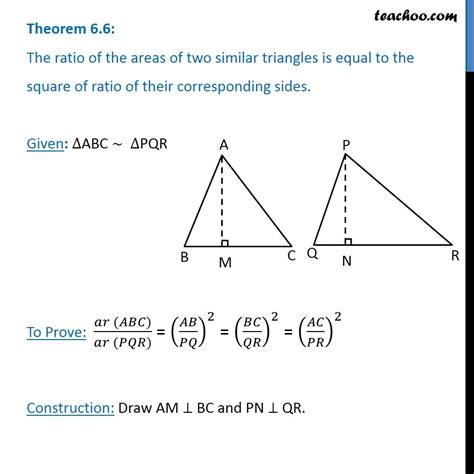 P T Ratios Of Areas Of 2 Similar Triangles To The Square Of Their