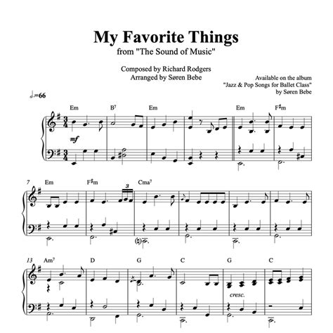 My Favorite Things Sound Of Music Piano Sheet Music For Ballet Class