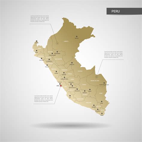 Stylized Vector Peru Map Infographic 3d Gold Map Illustration With