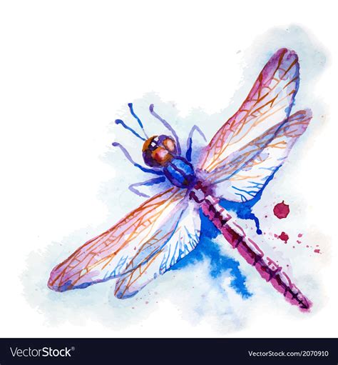 Purple Watercolor Dragonfly Royalty Free Vector Image